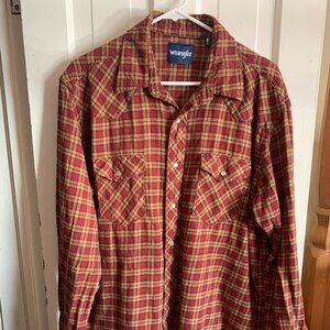 Wrangler snap button long sleeve shirt XL Tall red and brown